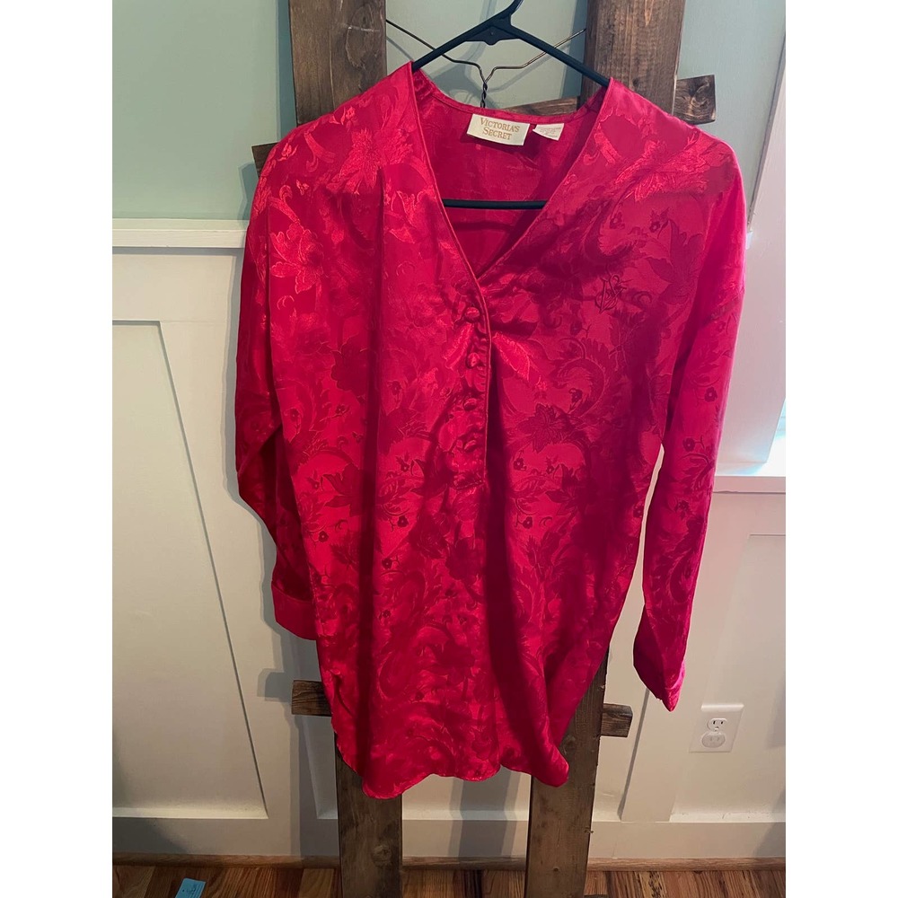 Vintage Victoria's Secret Gold Label Red Nightgown Red floral sleep shirt Sz S
